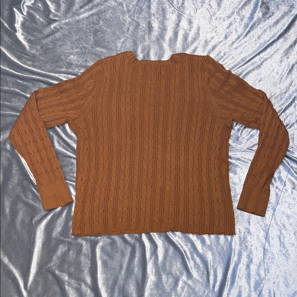St. John's Bay Women’s Brown/Orange Fall Cable Knit Crewneck Sweater - Picture 4 of 4